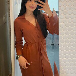 Asos Design Elegant Brown Button-Up Dress Ribbed color Terracotta Brown size 2